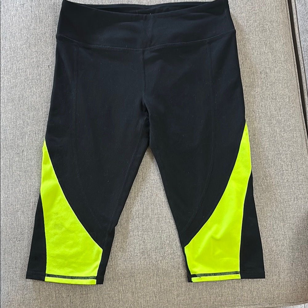 Fabletics Black and Neon Yellow Leggings